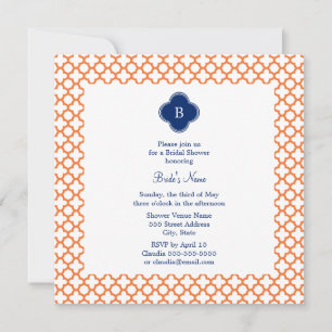 Mit Monogramm Orange , Royal Blue Quatrefoil Brida Einladung