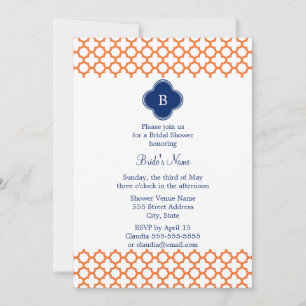 Mit Monogramm Orange , Royal Blue Quatrefoil Brida Einladung
