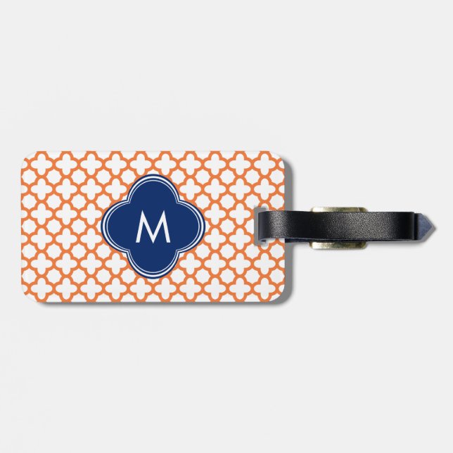 Mit Monogramm Orange und Royal Blue Quatrefoil Gepäckanhänger (Rückseite horizontal)