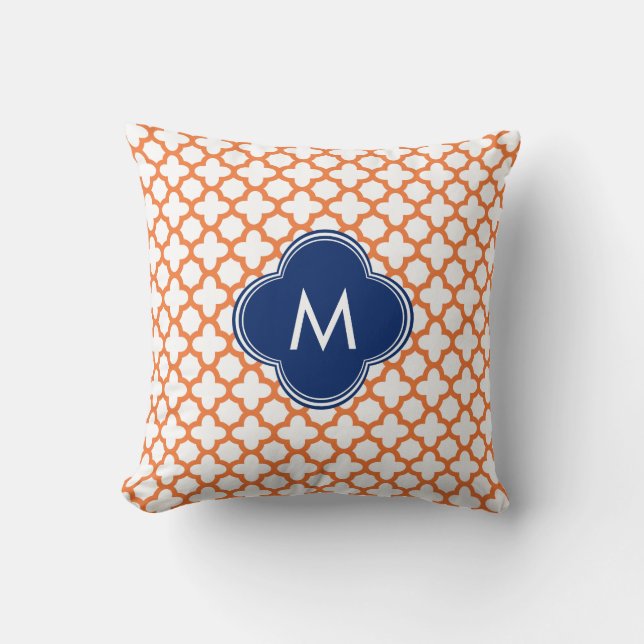 Mit Monogramm Orange und Royal Blue Quatrefoil Kissen (Vorderseite)