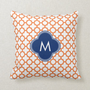 Mit Monogramm Orange und Royal Blue Quatrefoil Kissen