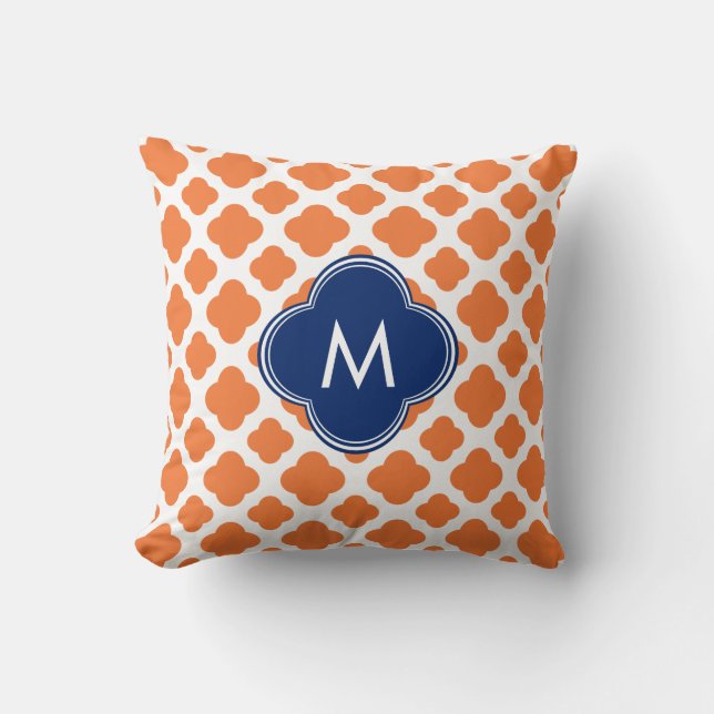 Mit Monogramm Orange und Royal Blue Quatrefoil Kissen (Vorderseite)