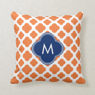 Mit Monogramm Orange und Royal Blue Quatrefoil Kissen