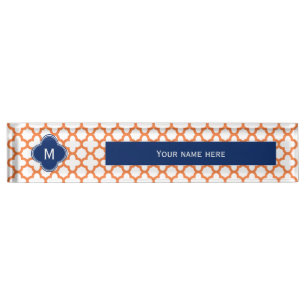 Mit Monogramm Orange und Royal Blue Quatrefoil Namensplakette