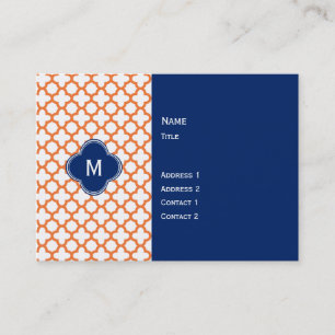 Mit Monogramm Orange und Royal Blue Quatrefoil Visitenkarte
