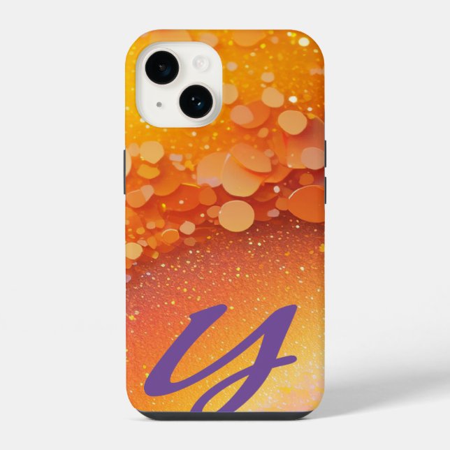 Mit Monogramm orangefarbener Glitzer iPhone Hülle (Rückseite)