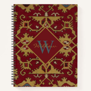 Mit Monogramm orientalisches Rotes Muster Notizbuch