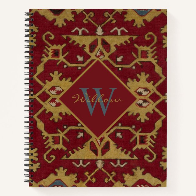 Mit Monogramm orientalisches Rotes Muster Notizbuch (Vorderseite)