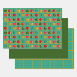 Mit Monogramm Ornamental Bingo Green Red Christmas Geschenkpapier Set