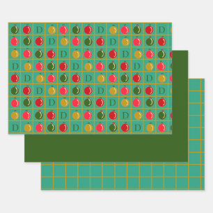 Mit Monogramm Ornamental Bingo Green Red Christmas Geschenkpapier Set