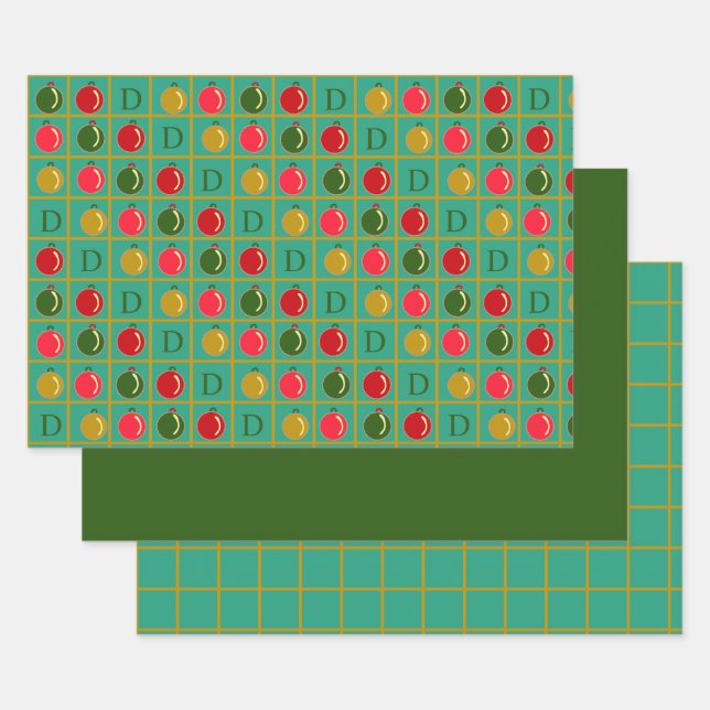 Mit Monogramm Ornamental Bingo Green Red Christmas Geschenkpapier Set (Set)