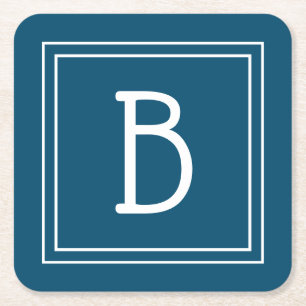 Mit Monogramm Ozean Blue & White Initial Rechteckiger Pappuntersetzer
