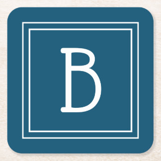 Mit Monogramm Ozean Blue & White Initial Rechteckiger Pappuntersetzer