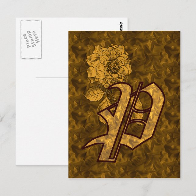 Mit Monogramm P Gold Peony Postcard Postkarte (Vorne/Hinten)