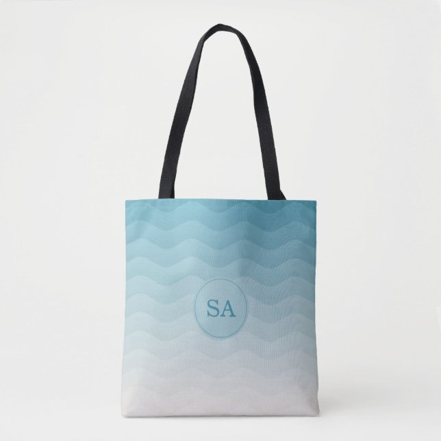 Mit Monogramm Pastel Blue Waves Ombre (Vorderseite)