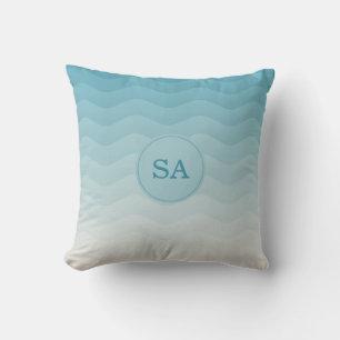 Mit Monogramm Pastel Blue Waves Ombre Throw Kissen