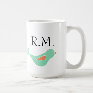 Mit Monogramm Pastell Green Bird Kaffeetasse