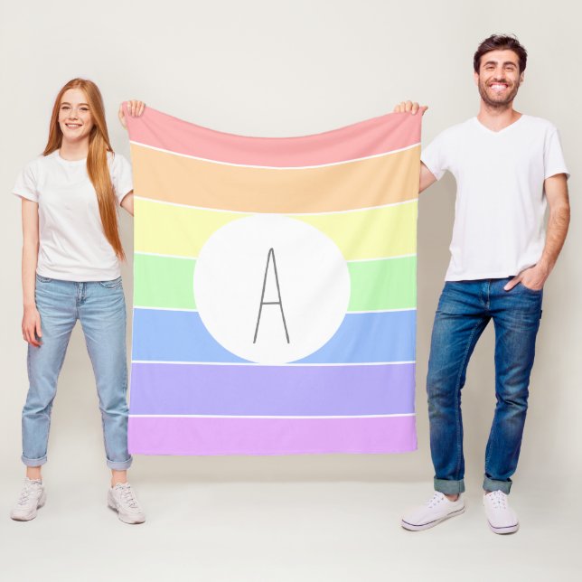 Mit Monogramm Pastell Rainbow Farbige Streifen Fleecedecke (Beispiel)