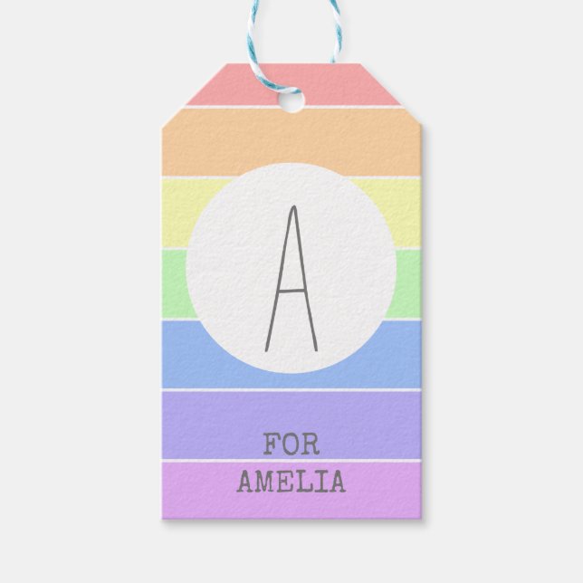 Mit Monogramm Pastell Rainbow Farbige Streifen Geschenkanhänger (Vorderseite)