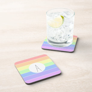 Mit Monogramm Pastell Rainbow Farbige Streifen Getränkeuntersetzer