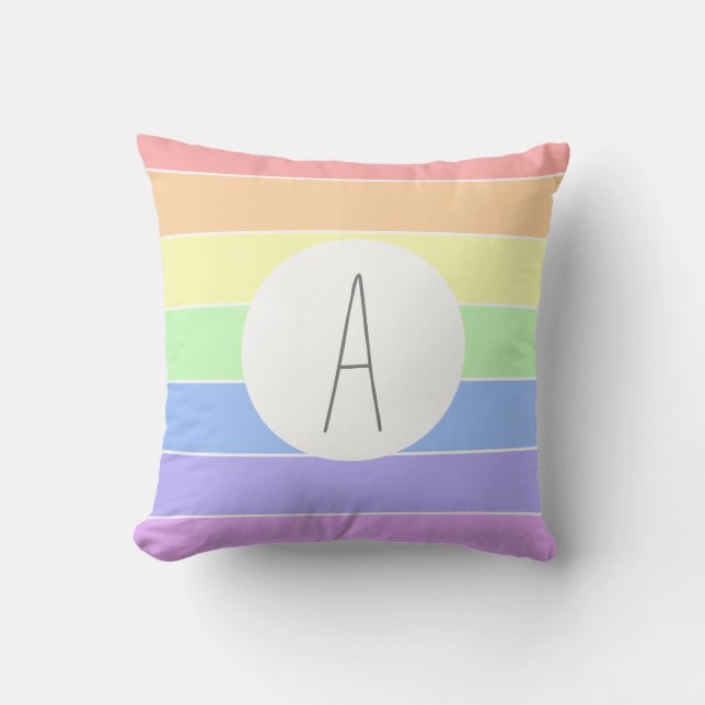 Mit Monogramm Pastell Rainbow Farbige Streifen Kissen (Vorderseite)