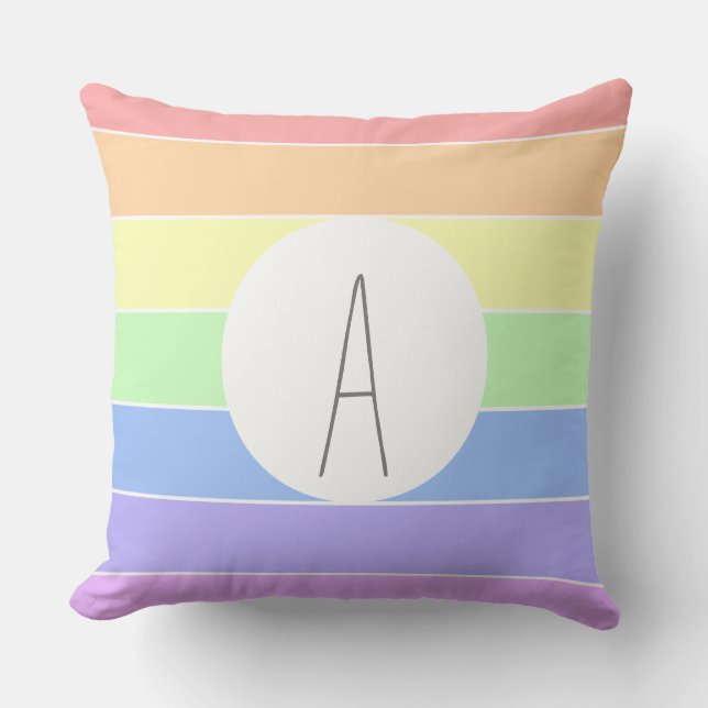 mit Monogramm Pastell Rainbow Farbige Streifen   Kissen (Vorderseite)