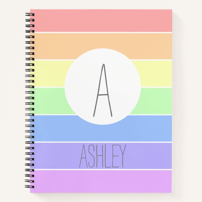 Mit Monogramm Pastell Rainbow Farbige Streifen Notizbuch (Vorderseite)