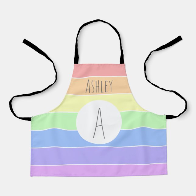 Mit Monogramm Pastell Rainbow Farbige Streifen Schürze (Vorderseite)