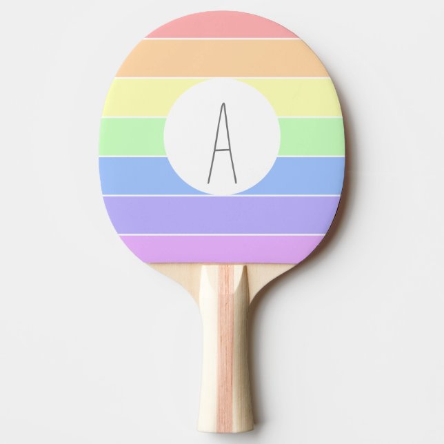 Mit Monogramm Pastell Rainbow Farbige Streifen Tischtennis Schläger (Vorderseite)