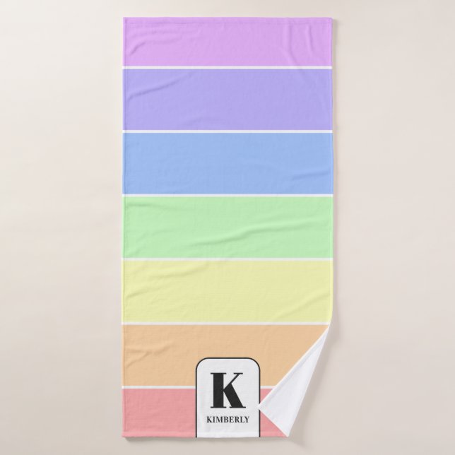 Mit Monogramm Pastell-Regenbogen Farbige Streifen  Badhandtuch Set (Badehandtuch)