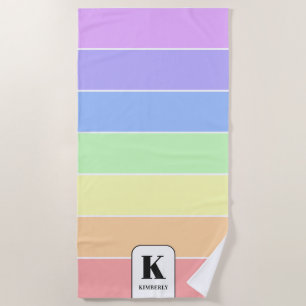 Mit Monogramm Pastell-Regenbogen Farbige Streifen Strandtuch