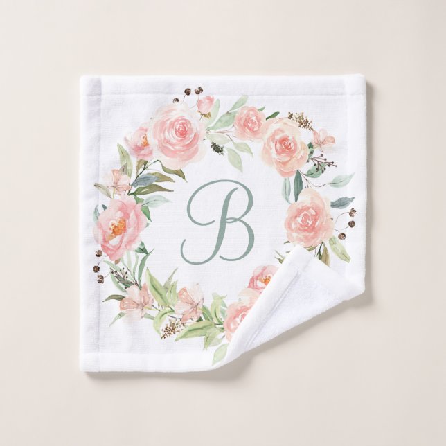 Mit Monogramm Pastell Rosa Blume Kranz Waschlappen (Waschlappen)