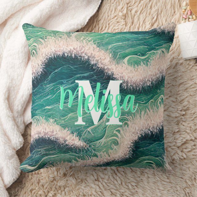 Mit Monogramm Pastellwasserwellen Kissen (Decke)