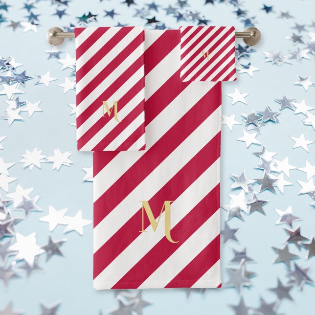 Mit Monogramm, patriotische Rote Blaue Stangen Str Badhandtuch Set (Monogrammed Patriotic Red White Blue Stars Stripes Bath Towel Set)