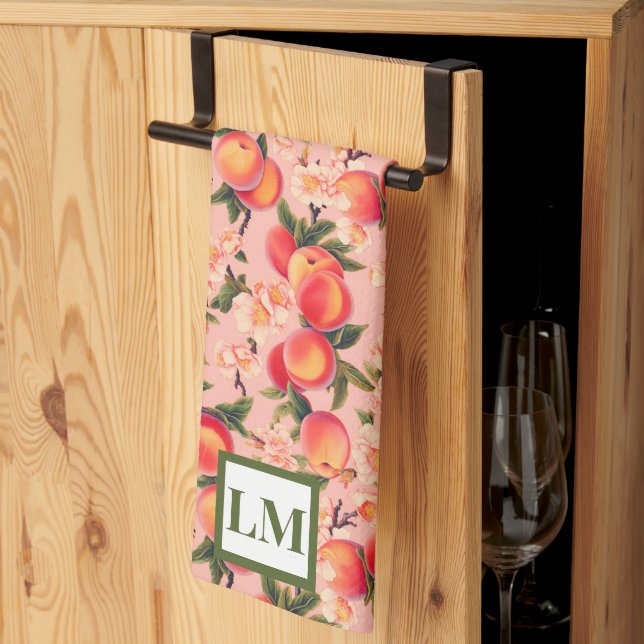Mit Monogramm Peachy Watercolor Bliss, Peach Theme Geschirrtuch (Drittel gefaltet)