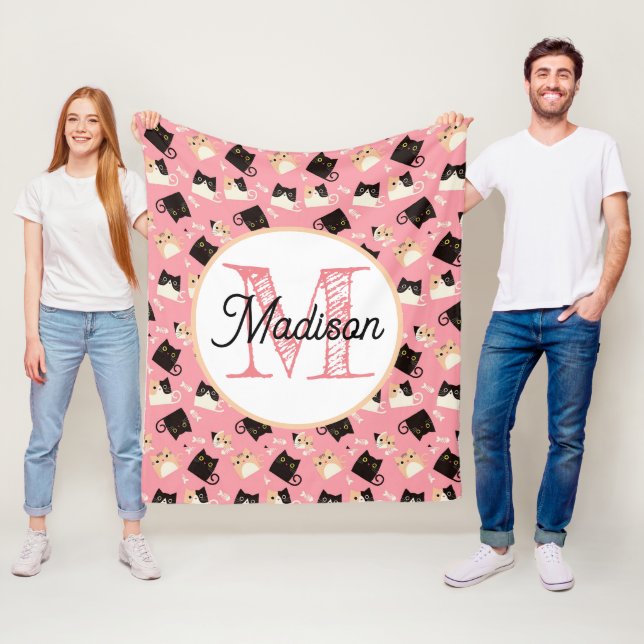 Mit Monogramm personalisierte niedliche Katzen Fle Fleecedecke (Beispiel)