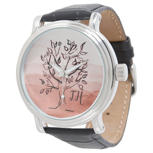 Mit Monogramm personalisierte Uhr im japanischen S (Schrägansicht)