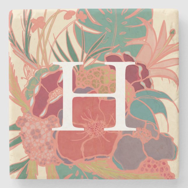 Mit Monogramm Personalisierter floraler Untersetze Steinuntersetzer (Vorderseite)