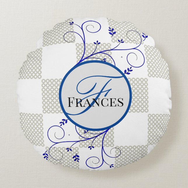 Mit Monogramm Personalisierter Rundwirbelkissen Rundes Kissen (Vorderseite)