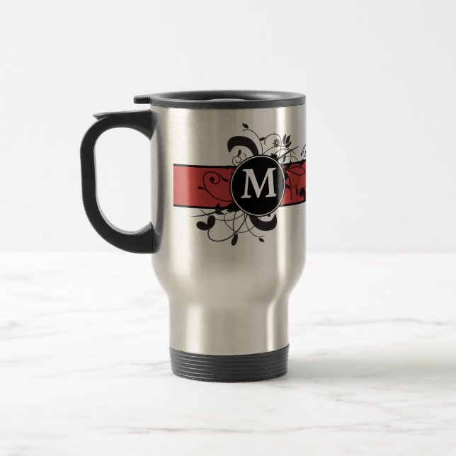 Mit Monogramm Personalisierter Viktorianischer Blü Reisebecher (Links)