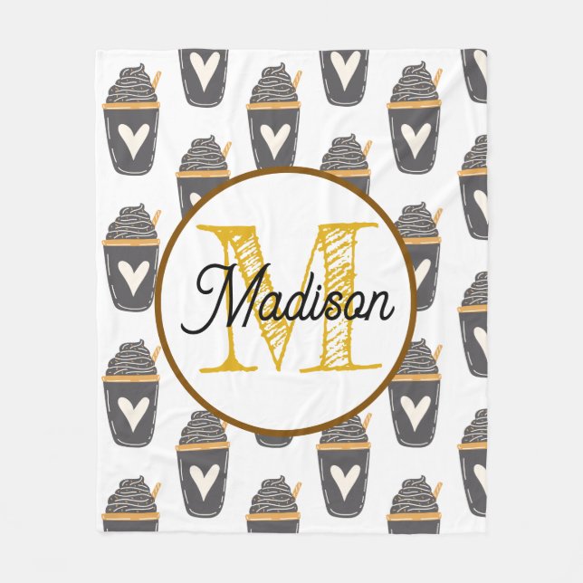 Mit Monogramm personalisierter Vlieskaffee Fleecedecke (Vorderseite)