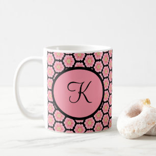 Mit Monogramm personalisiertes Rosa und Schwarzes Kaffeetasse