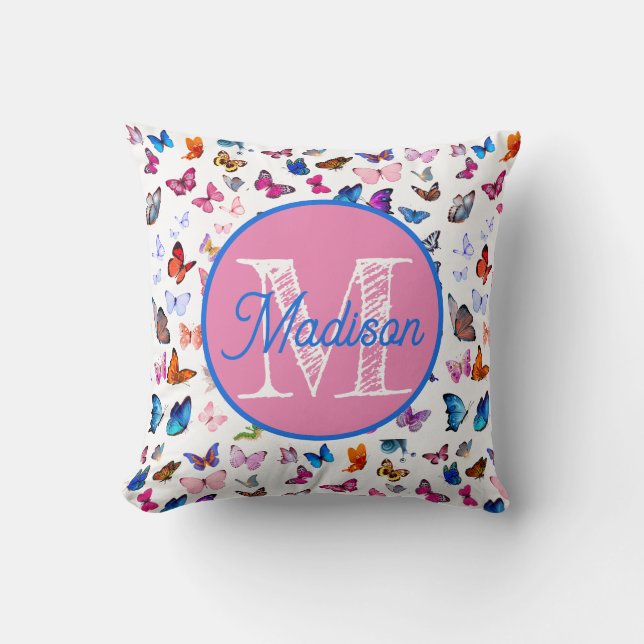 Mit Monogramm personalisiertes Schmetterlingskisse Kissen (Vorderseite)