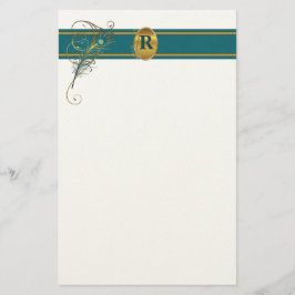 Mit Monogramm Pfauenhochzeit in Aquamarin und Gold Briefpapier