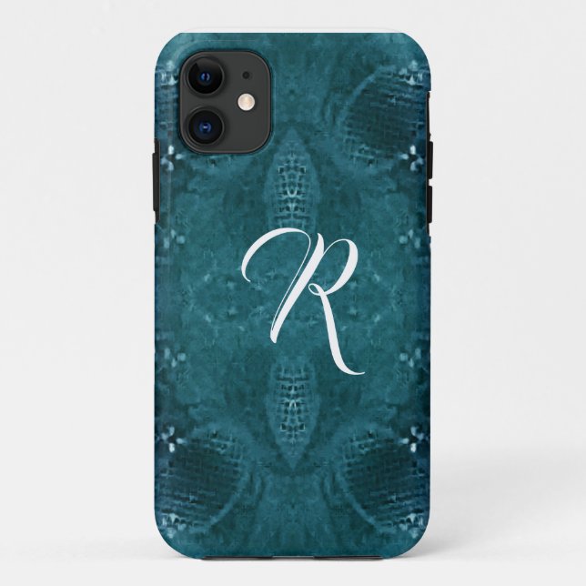 Mit Monogramm Pine Green Look des Stoffes Case-Mate iPhone Hülle (Rückseite)