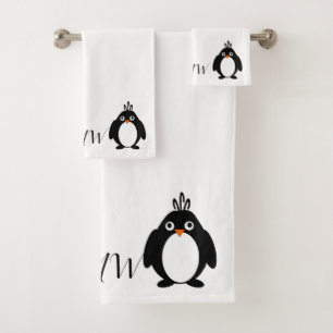 Mit Monogramm Pinguin-Design Badhandtuch Set