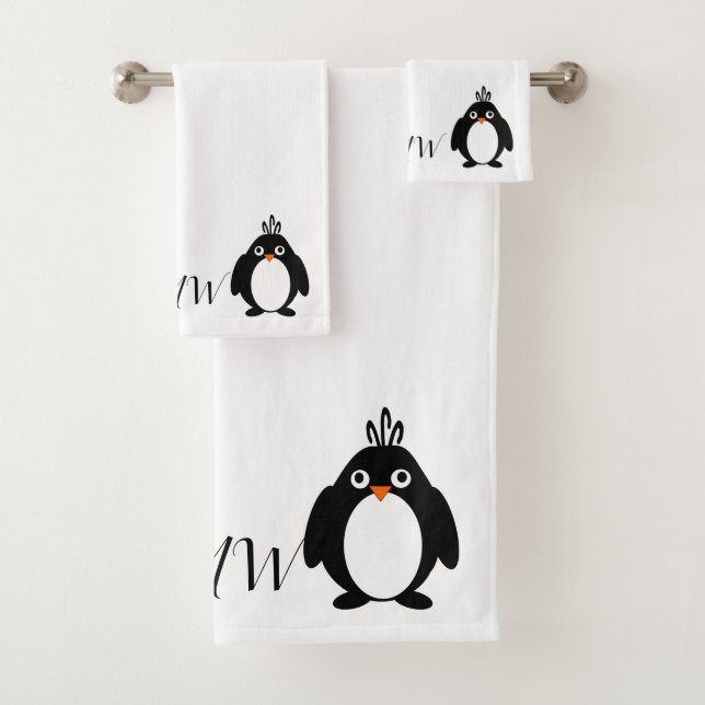 Mit Monogramm Pinguin-Design Badhandtuch Set (Insitu)