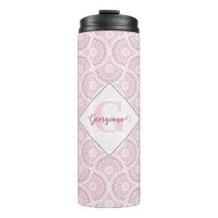 Mit Monogramm Pink Art Deco Confetti Lace Mandala Thermosbecher