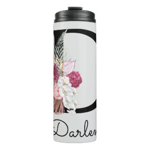 Mit Monogramm Pink Boho Floral Initial D Thermosbecher