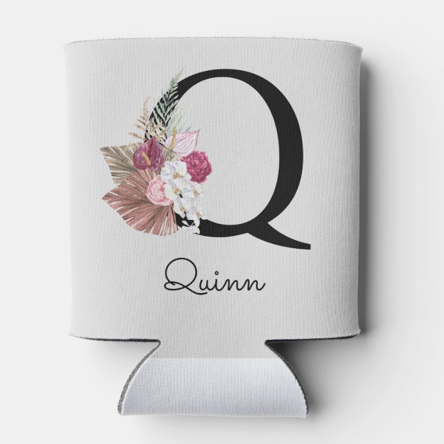 Mit Monogramm Pink Boho Floral Initial Q Dosenkühler (Rückseite)
